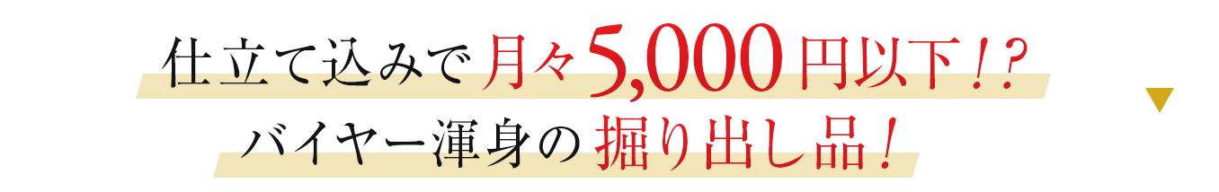 仕立て込みで月々5.000円以下！？バイヤー渾身の掘り出し品！