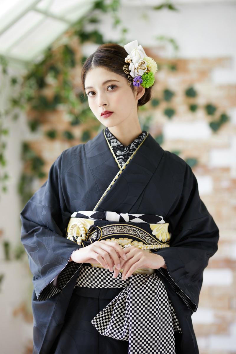 かんざし 扇形 黒 鶴 パール エレガント 着物 和装 髪飾り 簪 - ヘア
