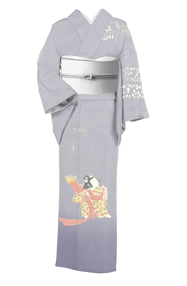 日本最大の <br>特選暈し染刺繍付下げ着尺<br> 麗華菱花文 薄紫色 <br>凛と清雅な刺繍 <br>美しいグラデーション… 