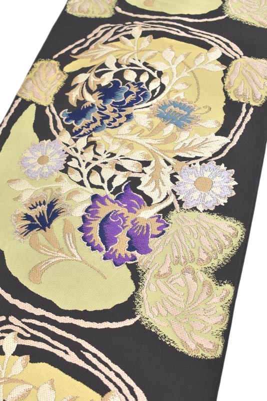 18500円販売中の商品 古典 本袋帯です♪ 絢爛祝華文 紫幸織製 お仕立て