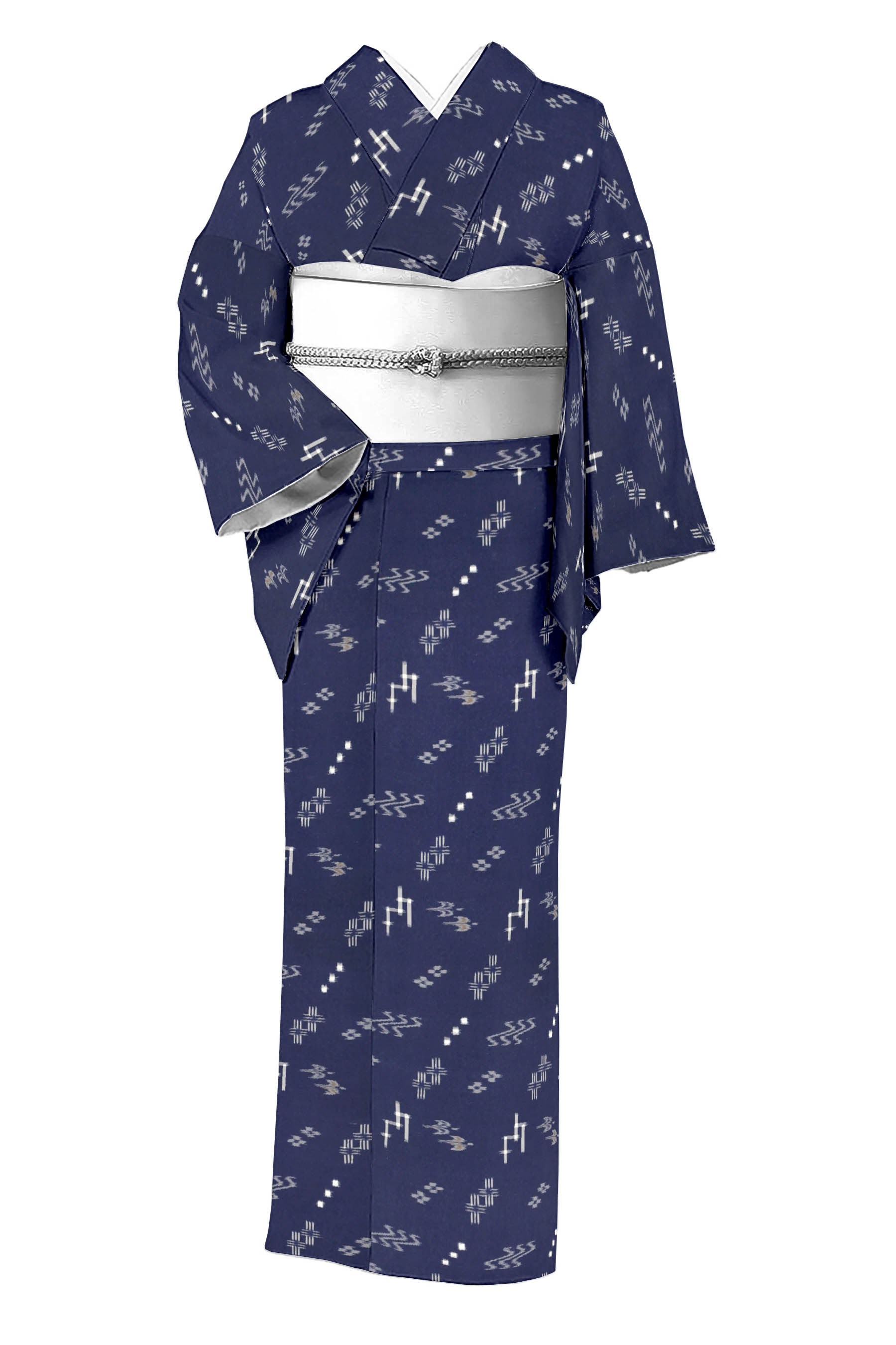 紬反物 正絹 琉球絣柄 こげ茶 着物 antique kimono B-0153 - dzhistory.com