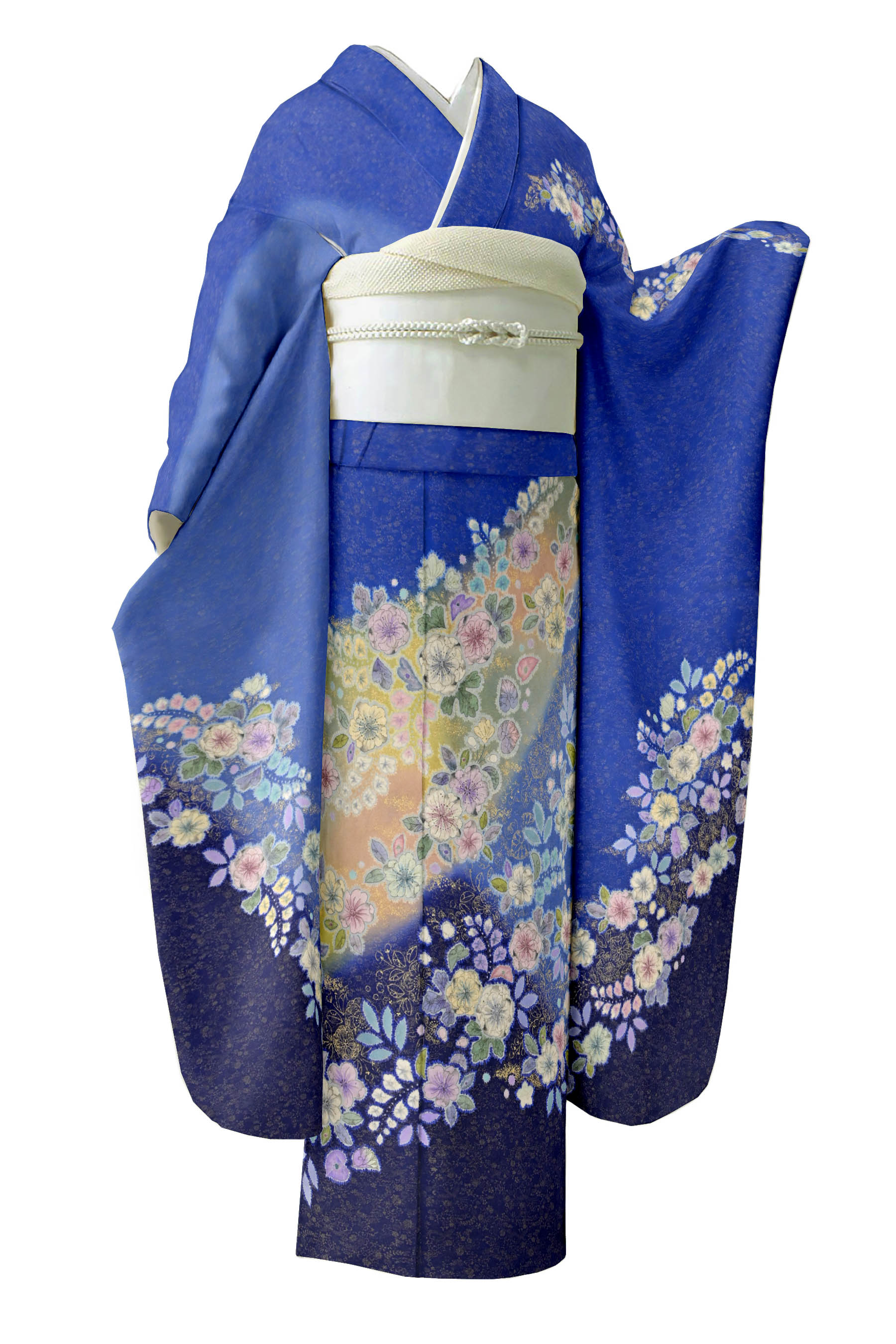 桐屋 翠山工房 ワインレッドに流れる様な絞りの花の付け下げ 着物-