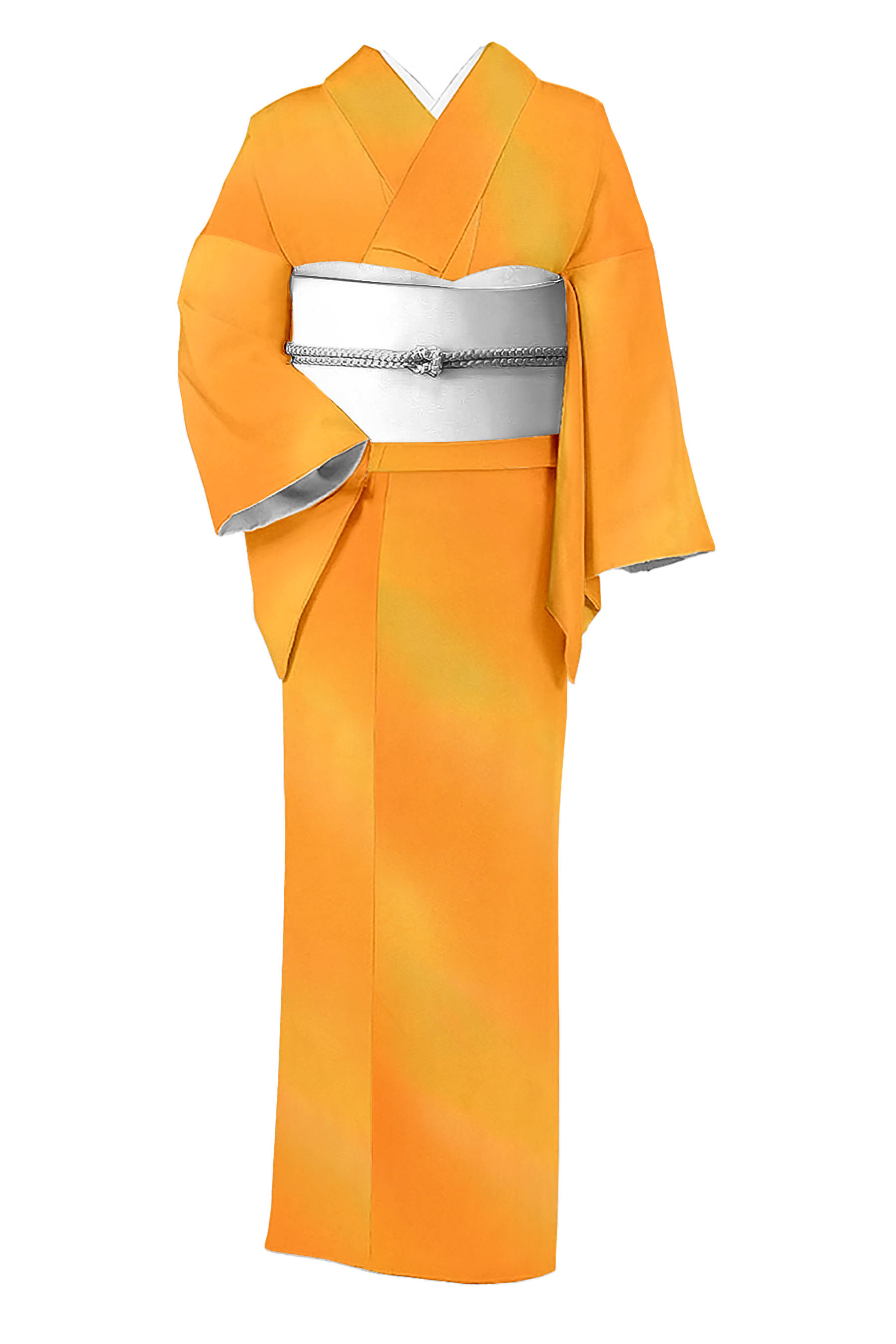 正絹【未使用】 小紋 花 オレンジ 橙 ぼかし カジュアル - 着物・浴衣