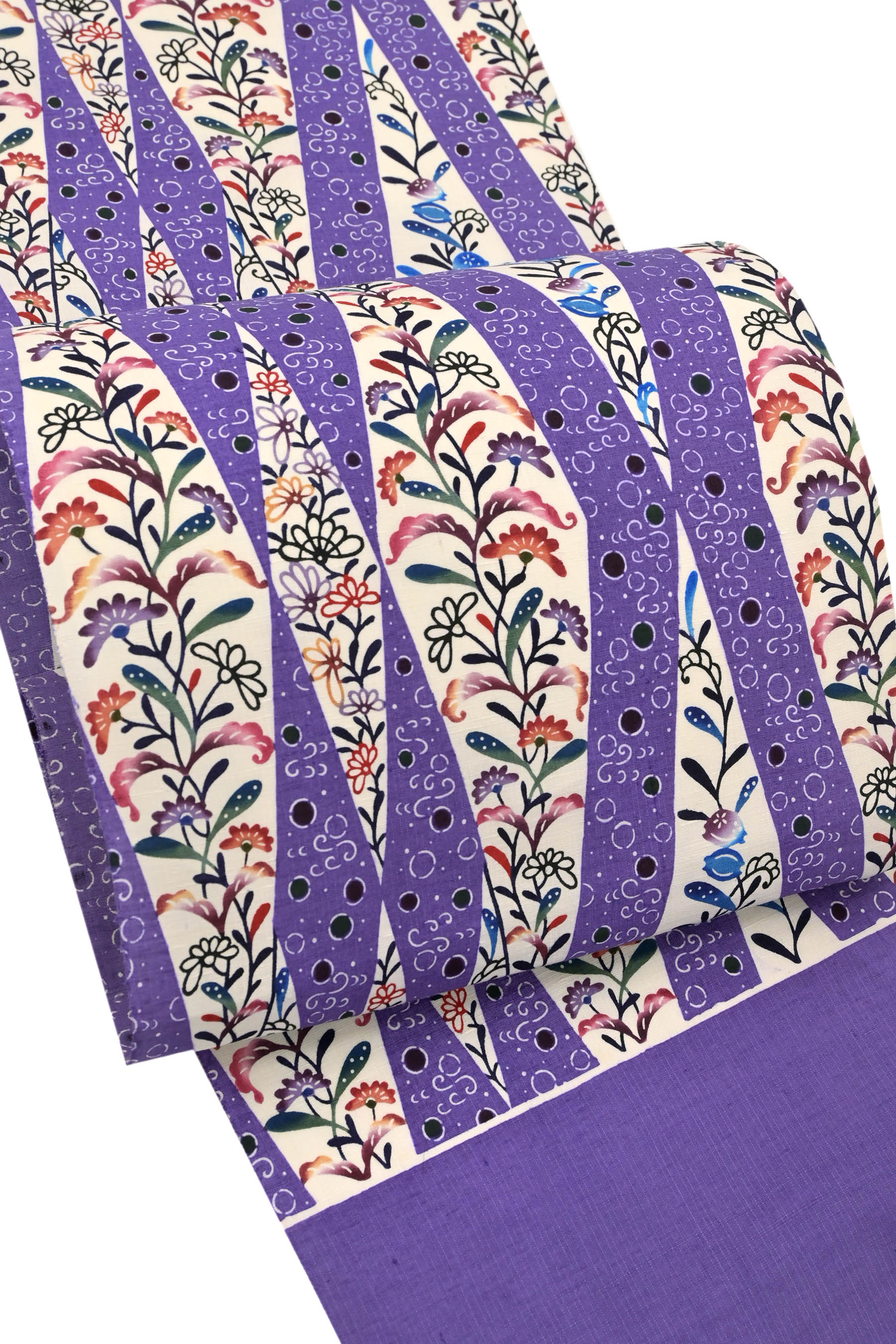 墨で描いた様な紫色の袋帯 着物 カジュアル 洒落帯 通年用-