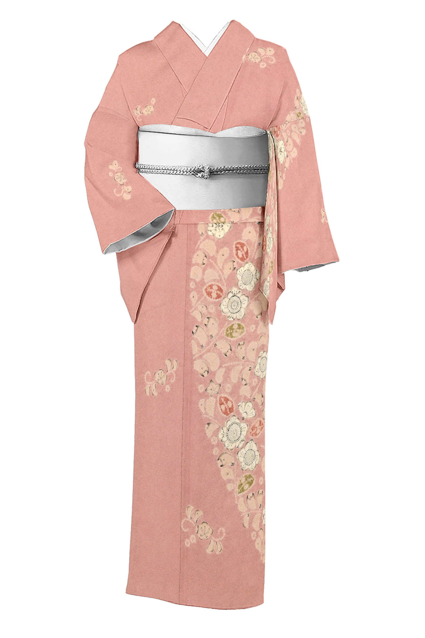 小紋 縮緬 正絹 広えり 合わせ 日本全国送料無料 - 着物・浴衣