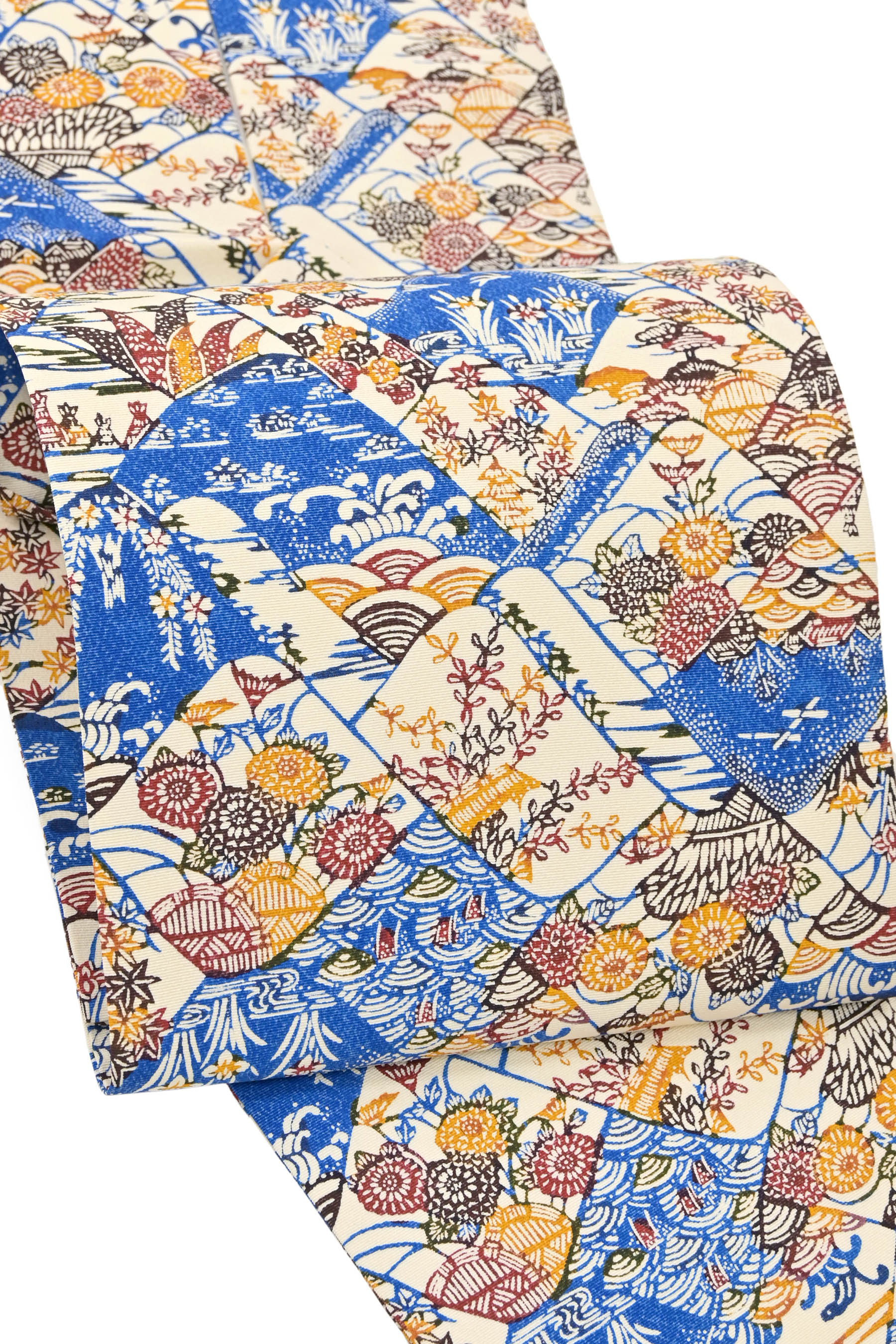 日本製好評しな布　新品　仕立て帯　本藍型染め　オリジナル商品　菊唐草柄　科布　シナ布　新品未使用のつけ帯　帯　着物 つけ帯