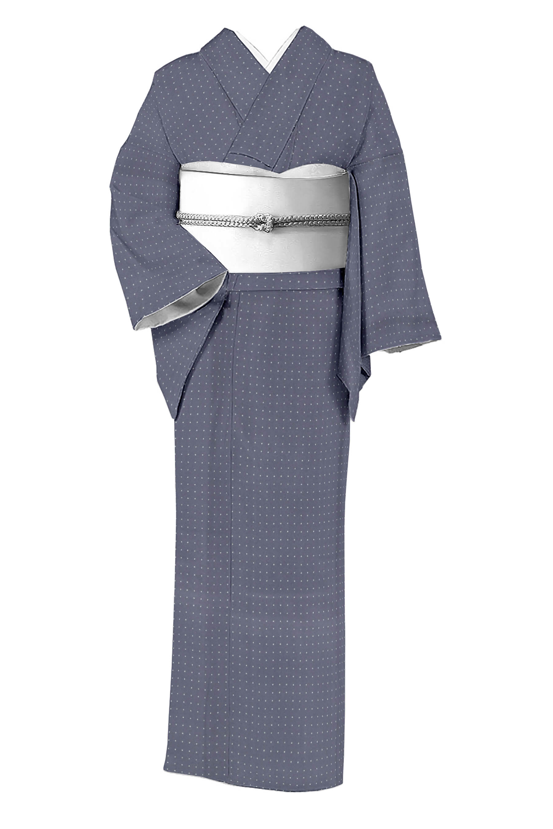 昭和小紋の着物　縞に四角柄　裄68cm