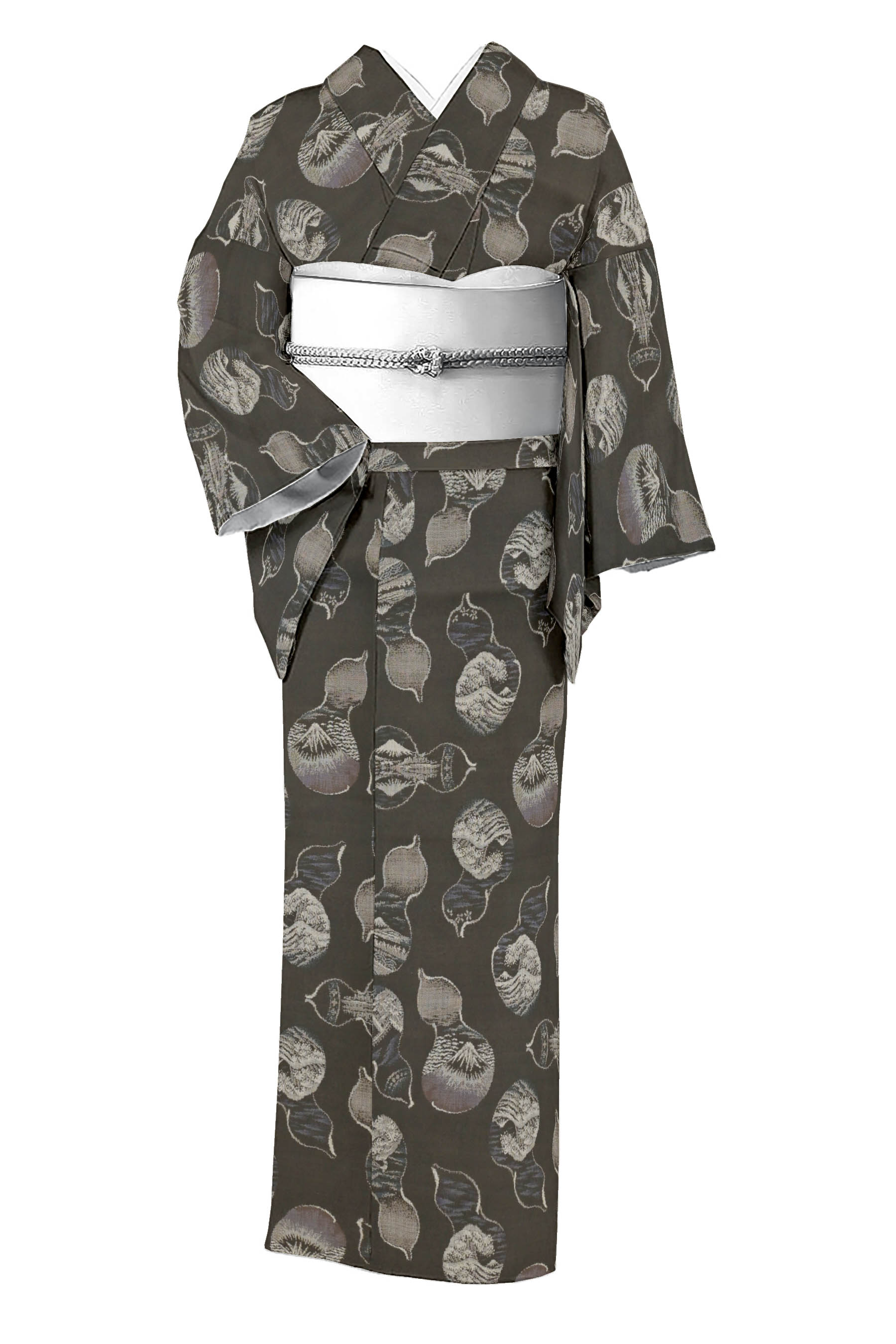 着物・浴衣未使用　美品　身丈166 裄64 袷　大島紬　貴重な一元式　小紋　ブラック