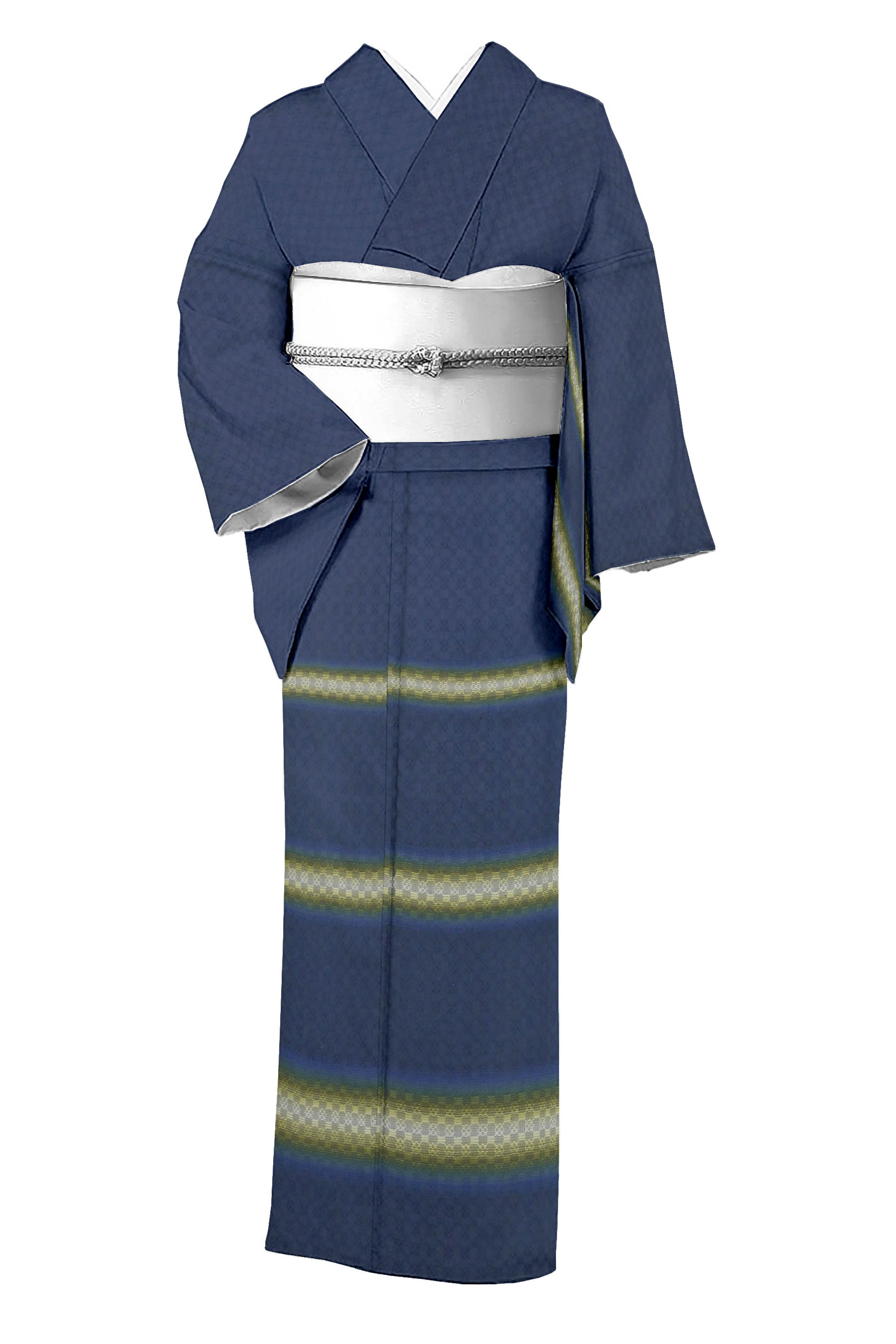 裄丈645㎝両縫い込みで75㎝本場琉球花織　大城織物　藍染　着物