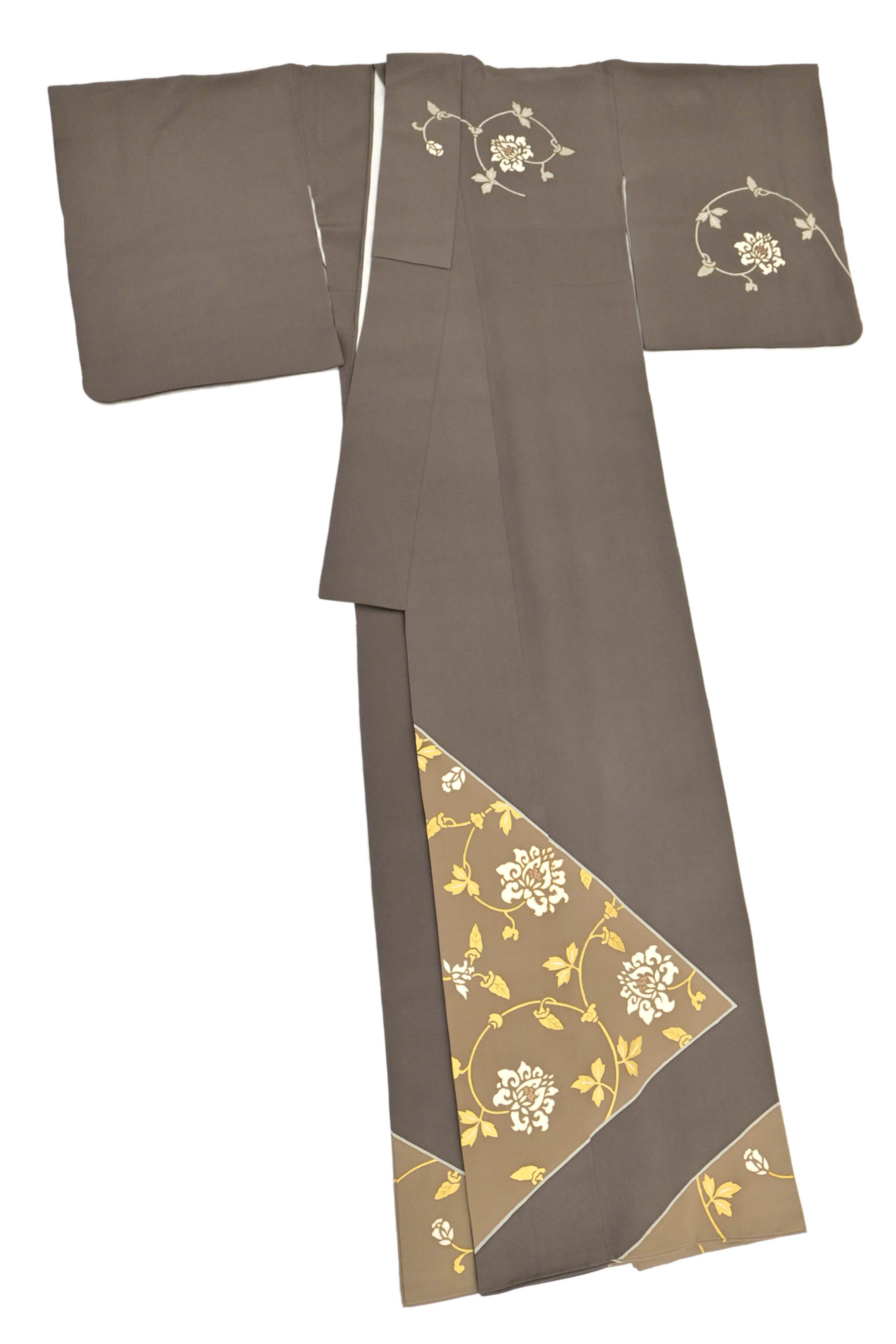 RK-428 訪問着 金彩 金駒刺繍 着物 正絹 共八掛 一つ紋 袷 広衿-