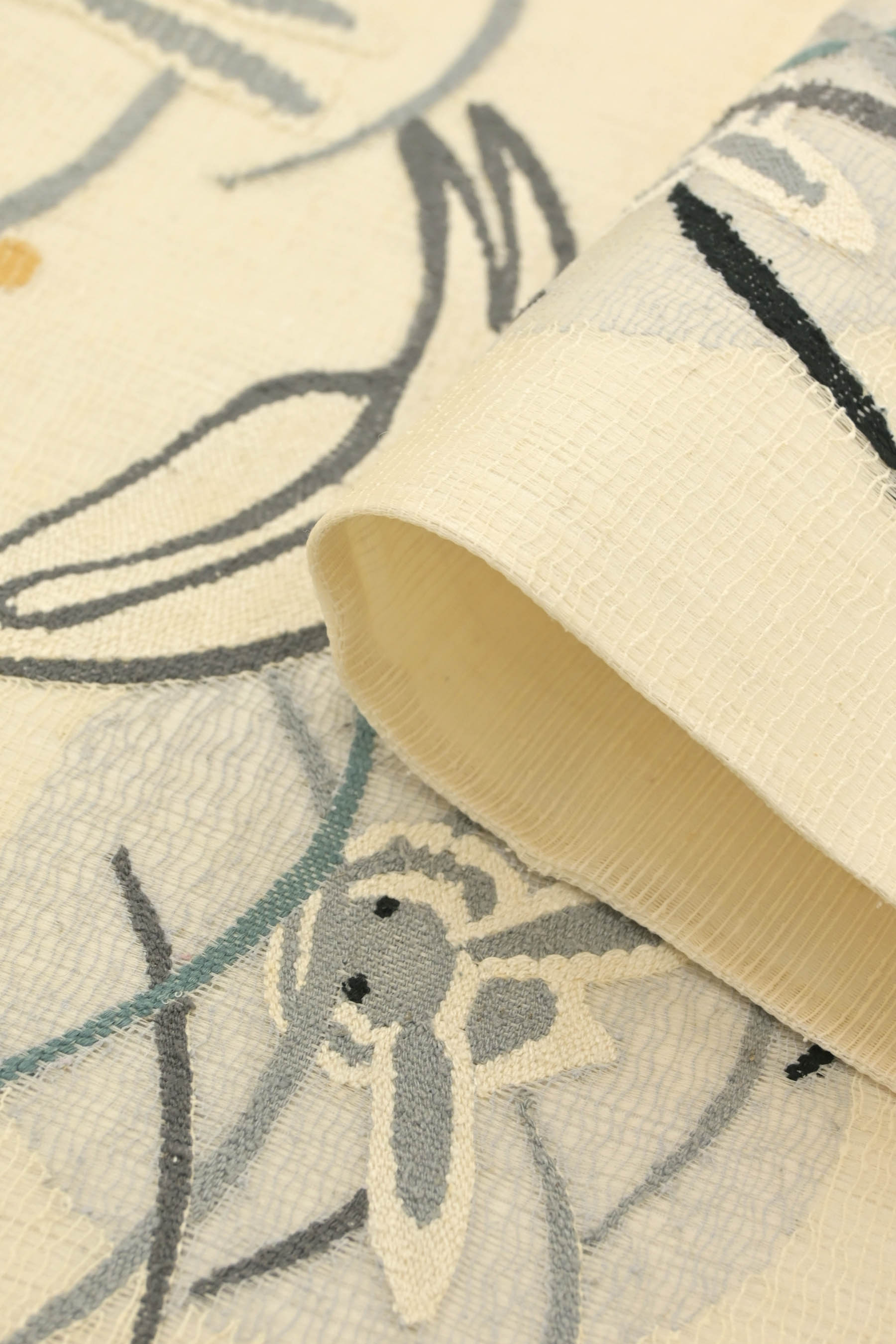 【夏と単衣の季節に！】 （仕立て上がり・中古美品） 創作正絹すくい織京袋帯 「うさぎくるり」