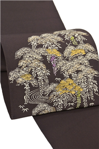 絹100%長さ生紬　九寸名古屋帯　夏物　手織り　手描き染め帯　未仕立て　正絹