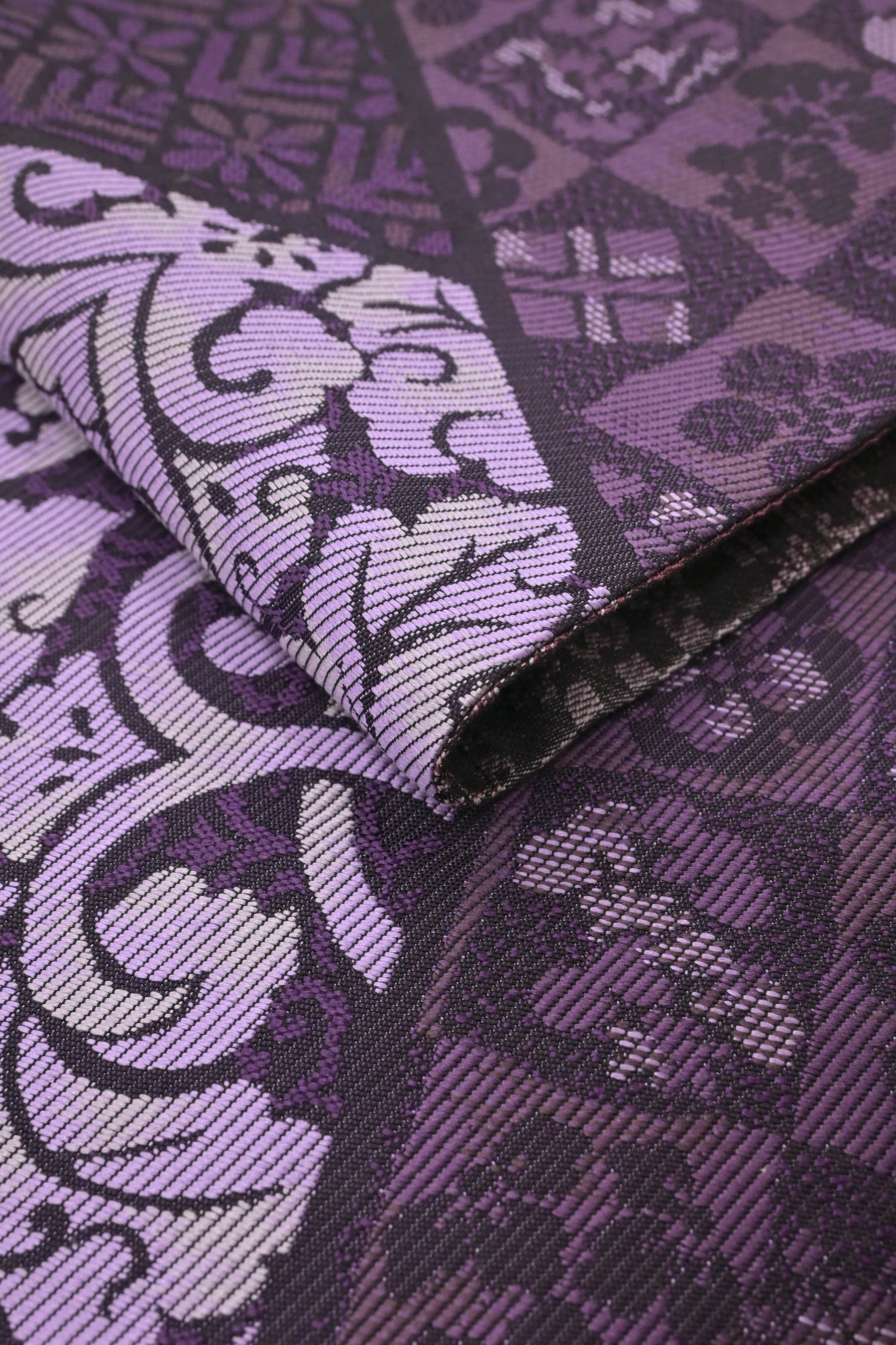 華紋の紫の袋帯〉SALE 紫色 アンティーク 華紋 織り出 豪華 美品 ...