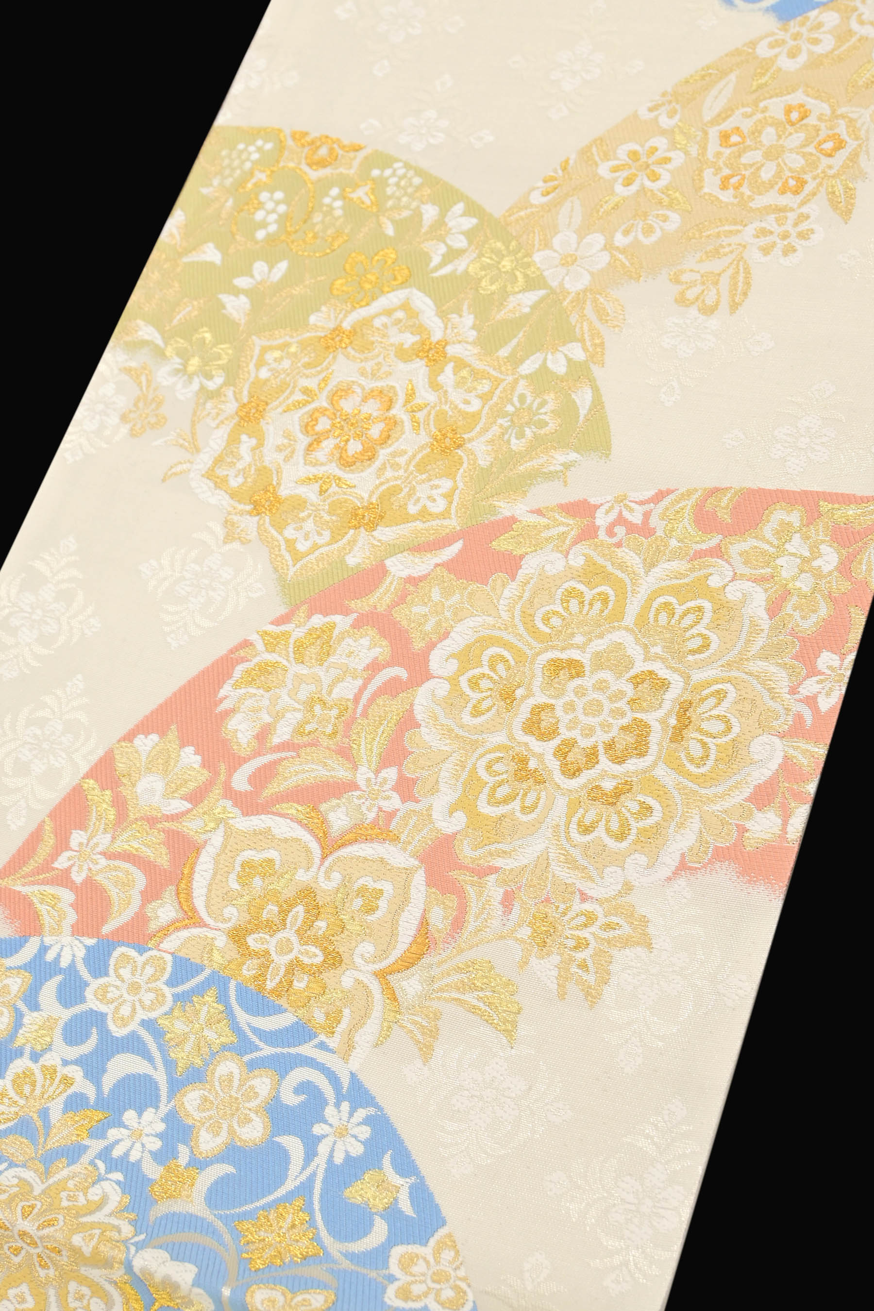 9,108円袋帯 正絹 引き箔 格子天井 花丸紋 着物 kimono AO-0189