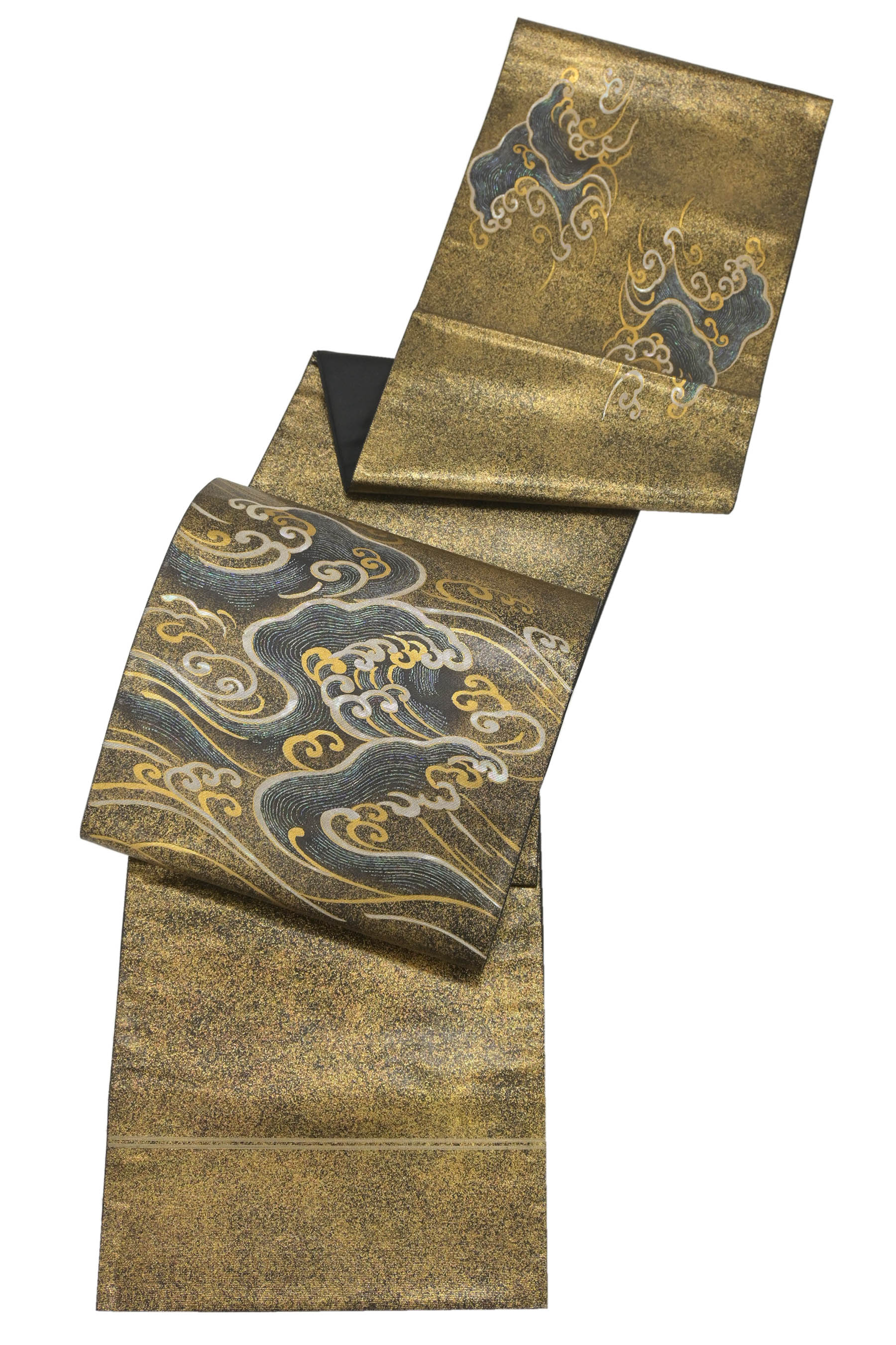 螺箔使用　創作正絹袋帯「格天井華文」かがり織り