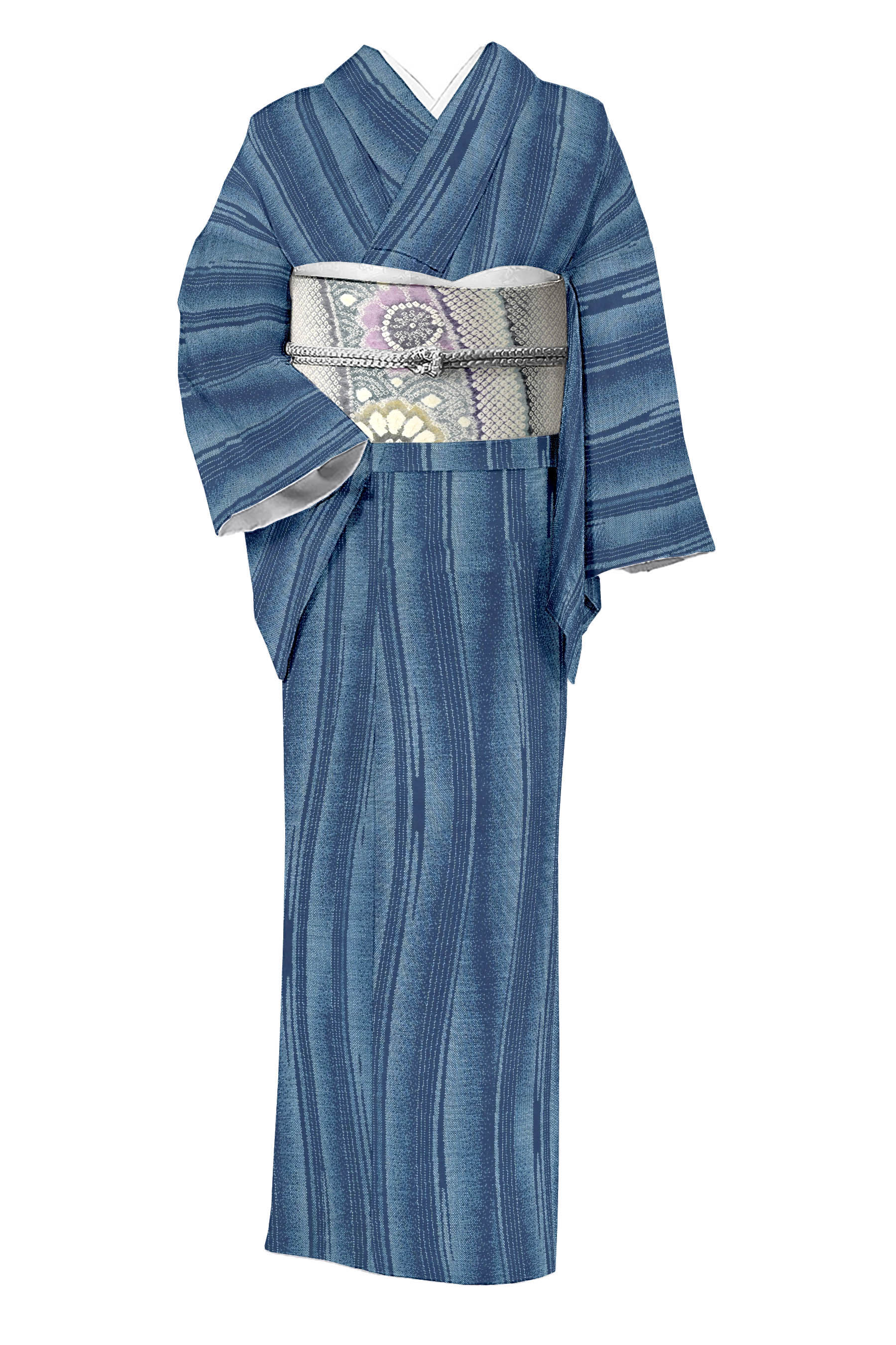 高級 大島紬コート 正絹 藍色系着物 - 着物