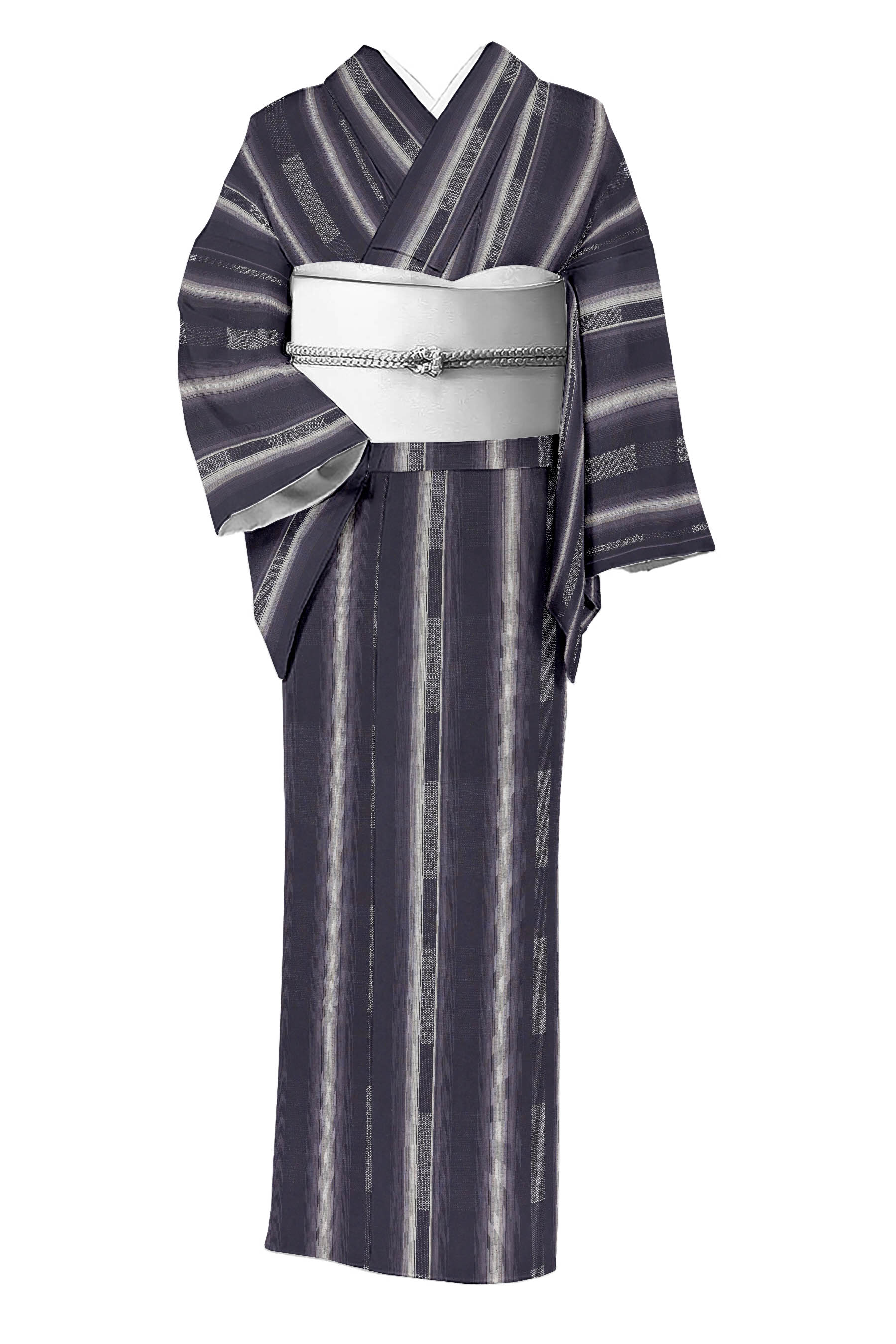 後幅30正絹袷京都創作友禅小紋間道縦縞 - 着物・浴衣